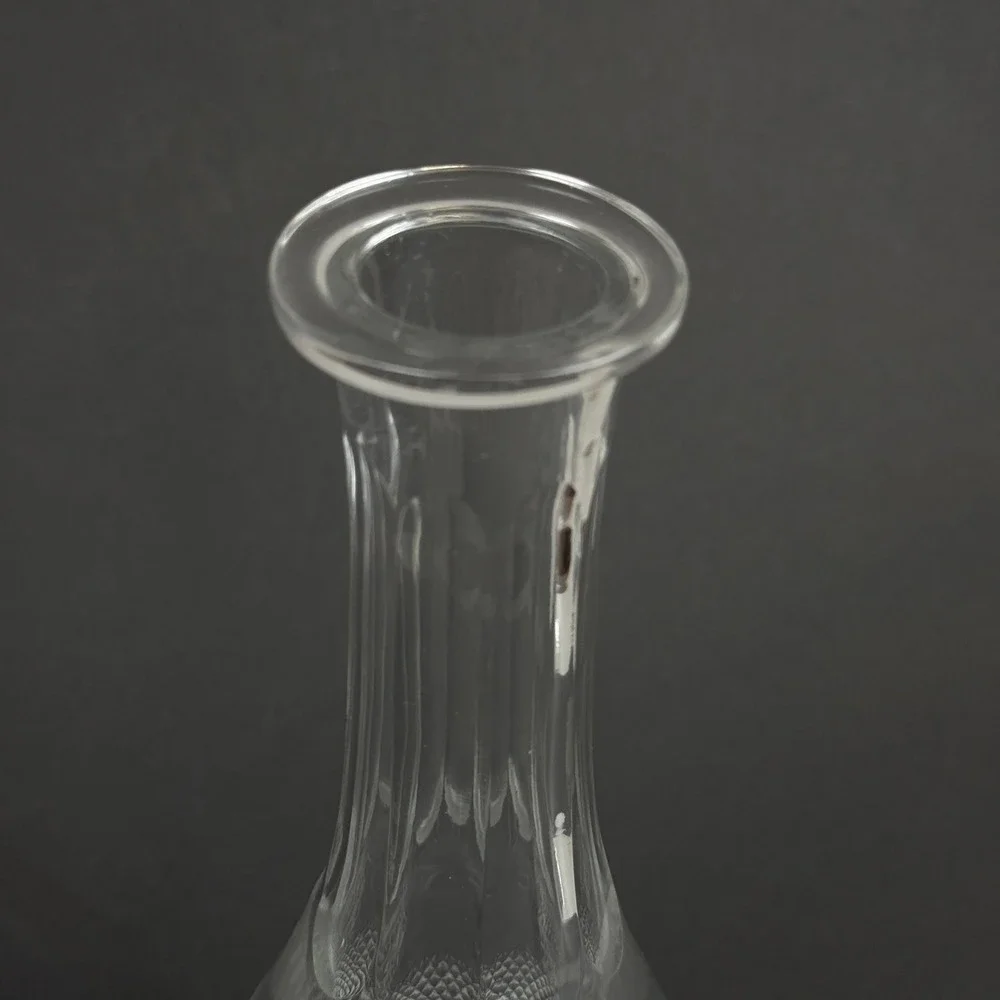 Vintage Pressed Glass Decanter with Stopper Diamond Pattern Star Base 13.5